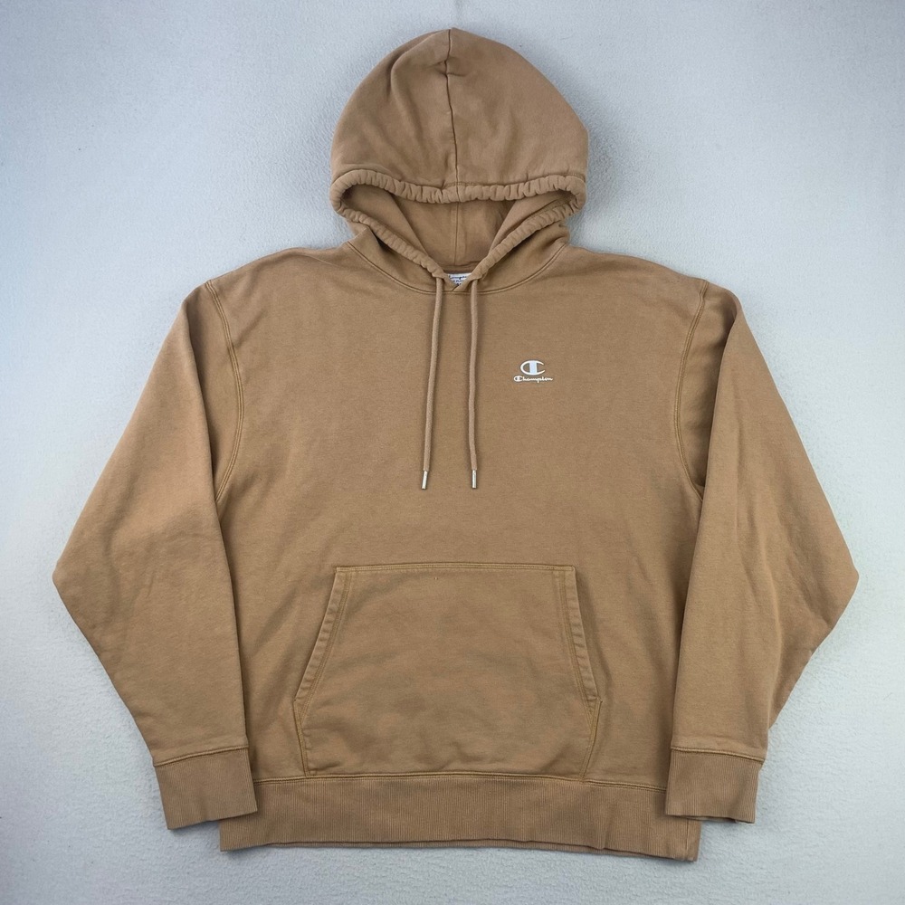 Champion Classic Fleece Hoodie Mens‎ Large Brown Pullover AVOP Logo Athleisure